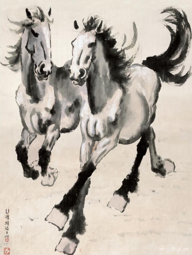 徐悲鸿《双骏奔马图》