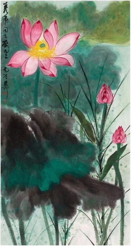 谢稚柳《荷塘红莲》